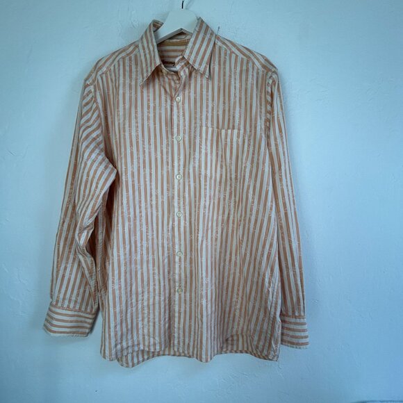 Tommy Bahama Mens Striped Long-Sleeve Button-Down Shirt Medium Peach Silk Blend - Picture 1 of 7